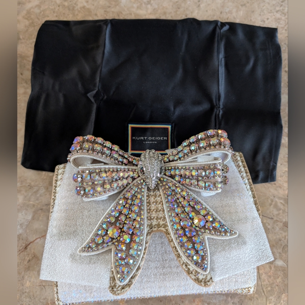 Kurt Geiger London Shoredicht Bow Wallet Beige Comb Shoulder Rightstone Bag New - Picture 12 of 15